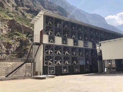 A bustling mining farm hosting numerous machines, highlighting the communal efficiency of shared operations